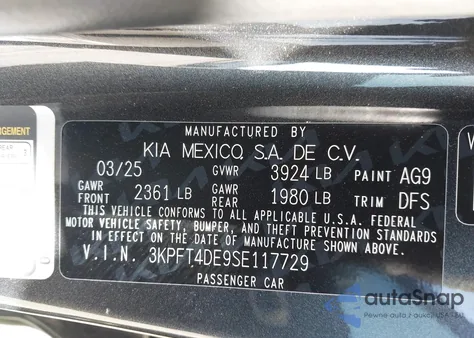 2025 Kia K4 Lxs z USA, uszkodzony, nr VIN 3KPFT4DE9SE117729